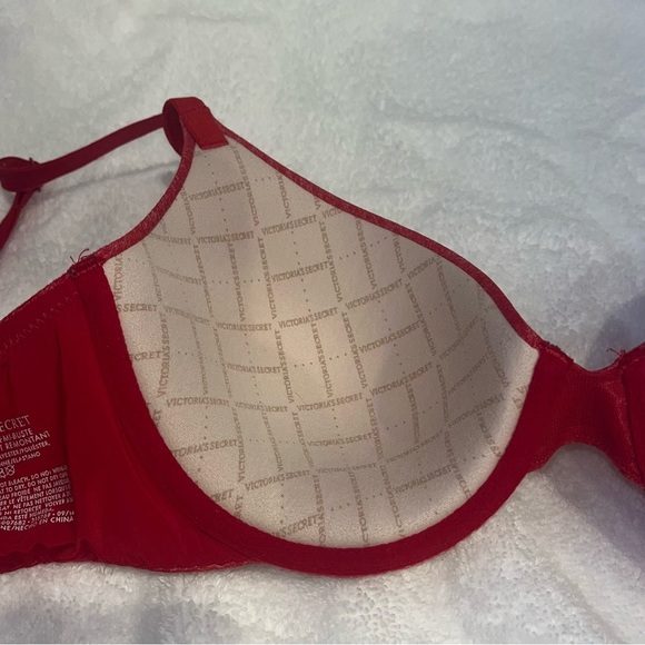 Victoria's Secret Red Coral Pink Uplift Semi Demi Underwire Bra Size 32C - Picture 6 of 8